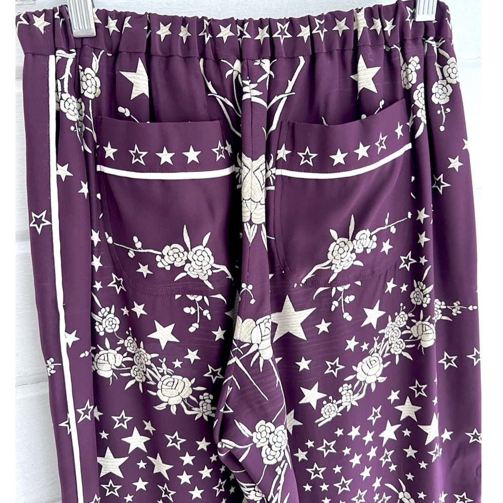ROBERTO CAVALLI Stars, Birds and Flowers Print Silk Palazzo Pants - 38/S - Picture 4 of 15